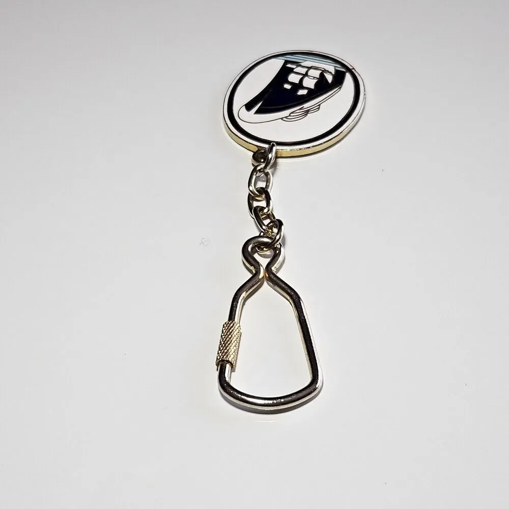 Vintage Enamel statendam Ship Oval gold tone Keychain Keyring